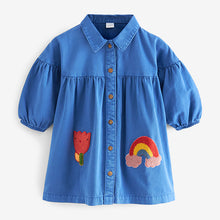 Load image into Gallery viewer, Cobalt Blue Character 100% Cotton Shirt Dress (3mths-6yrs)