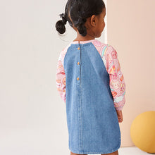 Load image into Gallery viewer, Pink Fruit Print 100% Cotton Raglan Denim Dress (6mths-6yrs)
