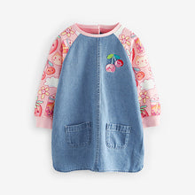 Load image into Gallery viewer, Pink Fruit Print 100% Cotton Raglan Denim Dress (6mths-6yrs)