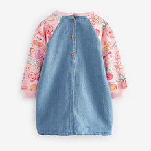 Load image into Gallery viewer, Pink Fruit Print 100% Cotton Raglan Denim Dress (6mths-6yrs)