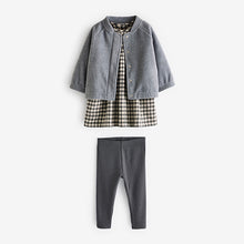 Load image into Gallery viewer, Grey Gingham 100% Cotton Dress, Jacket And Leggings Set (3mths-6yrs)
