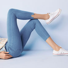 Load image into Gallery viewer, Bleach Blue Cropped Denim Jersey Leggings