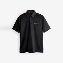 Load image into Gallery viewer, Black/Gold 100% Cotton Short Sleeve Smart Collar Polo Shirt