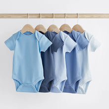Load image into Gallery viewer, Blue Baby Short Sleeve Bodysuits 5 Pack