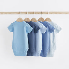 Load image into Gallery viewer, Blue Baby Short Sleeve Bodysuits 5 Pack