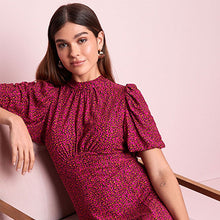 Load image into Gallery viewer, Pink Animal Short Puff Sleeve Midi Day Dress
