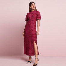 Load image into Gallery viewer, Pink Animal Short Puff Sleeve Midi Day Dress