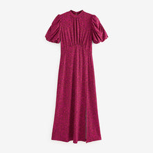 Load image into Gallery viewer, Pink Animal Short Puff Sleeve Midi Day Dress