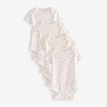 Load image into Gallery viewer, Cream 4 Pack Baby Printed Short Sleeve Bodysuits (0-12mths)
