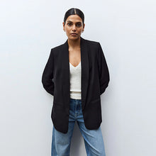 Load image into Gallery viewer, Black Relaxed Ruched Sleeve Blazer