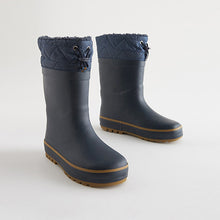 Load image into Gallery viewer, Navy Blue Thinsulate™ Warm Lined Cuff Wellies (Older Boys)