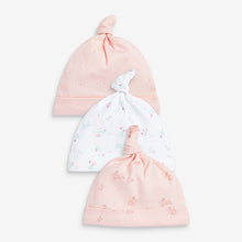 Load image into Gallery viewer, Pale Pink Floral Baby Tie Top Hat 3 Packs (0-18mths)