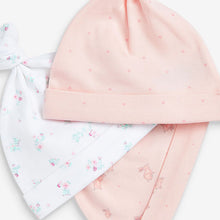 Load image into Gallery viewer, Pale Pink Floral Baby Tie Top Hat 3 Packs (0-18mths)