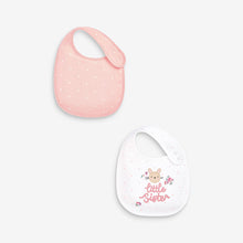 Load image into Gallery viewer, Pink/White Little Sister Baby Bibs 2 Pack