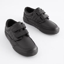 Load image into Gallery viewer, Black School Leather Strap Touch Fasten Shoes (Older Boys)