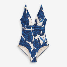 Load image into Gallery viewer, Blue Leaf Plunge Tummy Control Swimsuit