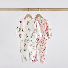 Load image into Gallery viewer, Cream/Pink Fairy 2 Pack Zip Baby Sleepsuits (0-18mths)