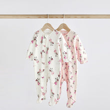 Load image into Gallery viewer, Cream/Pink Fairy 2 Pack Zip Baby Sleepsuits (0-18mths)