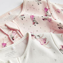 Load image into Gallery viewer, Cream/Pink Fairy 2 Pack Zip Baby Sleepsuits (0-18mths)