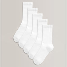 Load image into Gallery viewer, White 5 Pack Cotton Rich Cushioned Footbed Ribbed Socks