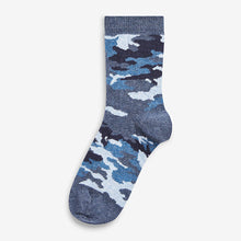 Load image into Gallery viewer, Blue Camouflage/Stripes 7 Pack Cotton Rich Socks (Older Boys)