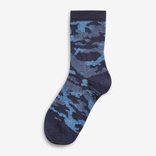 Load image into Gallery viewer, Blue Camouflage/Stripes 7 Pack Cotton Rich Socks (Older Boys)