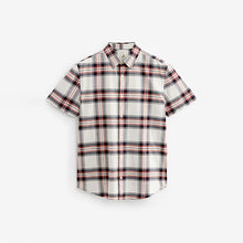 Load image into Gallery viewer, Ecru White/Navy Blue Stretch Oxford Check Short Sleeve Shirt