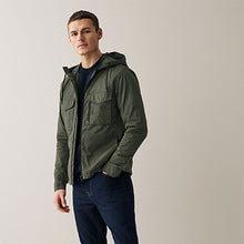 Load image into Gallery viewer, Khaki Green Shower Resistant Hooded Utility Jacket