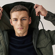 Load image into Gallery viewer, Khaki Green Shower Resistant Hooded Utility Jacket