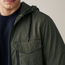 Load image into Gallery viewer, Khaki Green Shower Resistant Hooded Utility Jacket