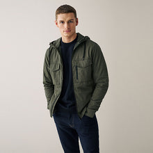 Load image into Gallery viewer, Khaki Green Shower Resistant Hooded Utility Jacket