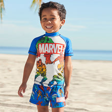 Load image into Gallery viewer, Marvel Blue 2 Piece Sunsafe Top And Shorts Set (3mths-5yrs)