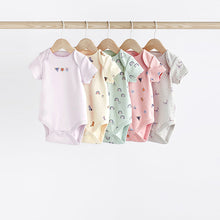 Load image into Gallery viewer, Pink/Purple Baby Short Sleeve 100% Cotton Bodysuits 5 Pack