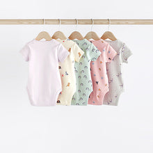 Load image into Gallery viewer, Pink/Purple Baby Short Sleeve 100% Cotton Bodysuits 5 Pack
