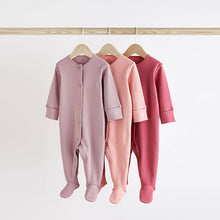 Load image into Gallery viewer, Pink 3 Pack Baby 100% Cotton Sleepsuits (0-9-12mt)