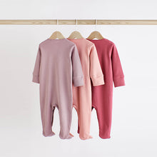Load image into Gallery viewer, Pink 3 Pack Baby 100% Cotton Sleepsuits (0-9-12mt)