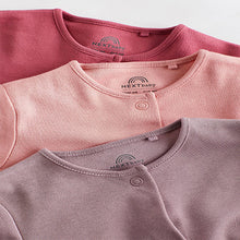 Load image into Gallery viewer, Pink 3 Pack Baby 100% Cotton Sleepsuits (0-9-12mt)
