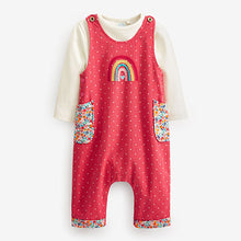 Load image into Gallery viewer, Pink Rainbow Baby 2 Piece Woven Dungarees And Bodysuit (0mths-18mths)