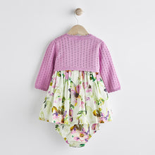 Load image into Gallery viewer, Lilac Purple Floral Baby Woven Prom Dress and Cardigan (0mths-18mths)