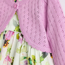 Load image into Gallery viewer, Lilac Purple Floral Baby Woven Prom Dress and Cardigan (0mths-18mths)