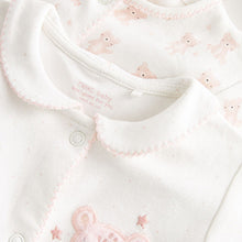 Load image into Gallery viewer, White/Pink Bear Baby Sleepsuits 3 Pack (0-18mths)