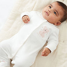 Load image into Gallery viewer, White/Pink Bear Baby Sleepsuits 3 Pack (0-18mths)