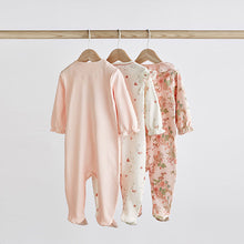 Load image into Gallery viewer, Pale Pink Bunny Floral Baby Sleepsuits 3 Pack (0mth-18mths)