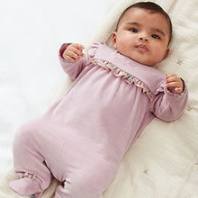Load image into Gallery viewer, Lilac Purple Baby Velour Sleepsuit (0-18mths)