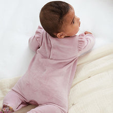 Load image into Gallery viewer, Lilac Purple Baby Velour Sleepsuit (0-18mths)