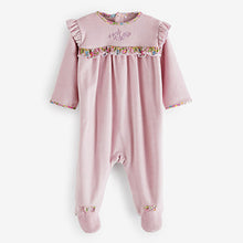 Load image into Gallery viewer, Lilac Purple Baby Velour Sleepsuit (0-18mths)