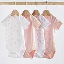 Load image into Gallery viewer, Pink/White Bunny 4 Pack Baby Short Sleeve Bodysuits (0mth-18mths)