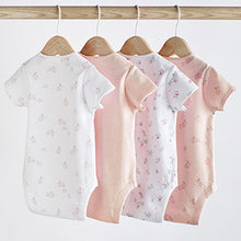 Load image into Gallery viewer, Pink/White Bunny 4 Pack Baby Short Sleeve Bodysuits (0mth-18mths)