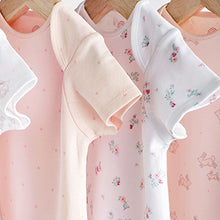 Load image into Gallery viewer, Pink/White Bunny 4 Pack Baby Short Sleeve Bodysuits (0mth-18mths)