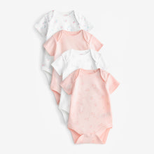 Load image into Gallery viewer, Pink/White Bunny 4 Pack Baby Short Sleeve Bodysuits (0mth-18mths)